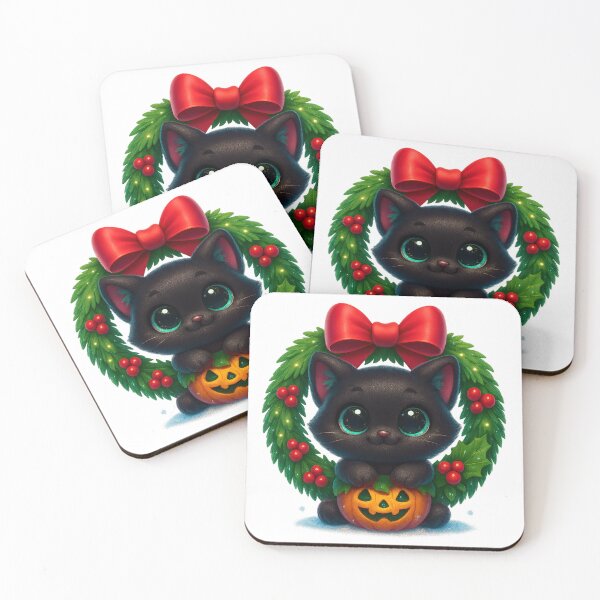Item preview, Cute Cat in Christmas Wreath with Red Bow designed and sold by PrintCreations9.