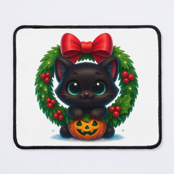 Item preview, Cute Cat in Christmas Wreath with Red Bow designed and sold by PrintCreations9.