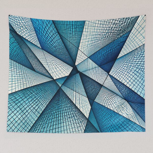 Item preview, Blue Geometric Architecture Abstract – Modern Cyan Grid Design designed and sold by NordenPosters.