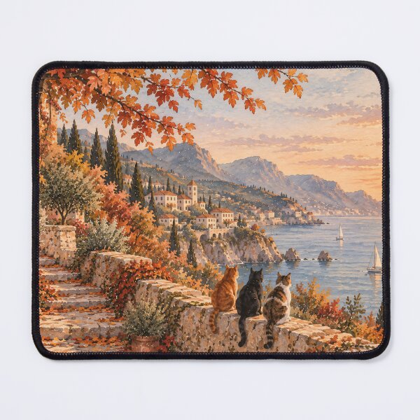 Item preview, Mediterranean Coastal Oil Painting Cats Autumn Sunset designed and sold by Jozefin's Studio.