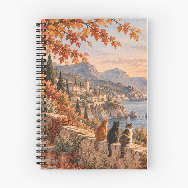 Item preview, Mediterranean Coastal Oil Painting Cats Autumn Sunset designed and sold by Jozefin's Studio.