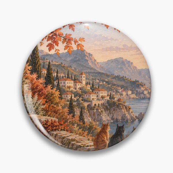 Item preview, Mediterranean Coastal Oil Painting Cats Autumn Sunset designed and sold by Jozefin's Studio.