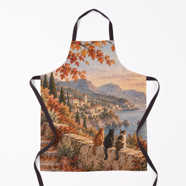 Item preview, Mediterranean Coastal Oil Painting Cats Autumn Sunset designed and sold by Jozefin's Studio.