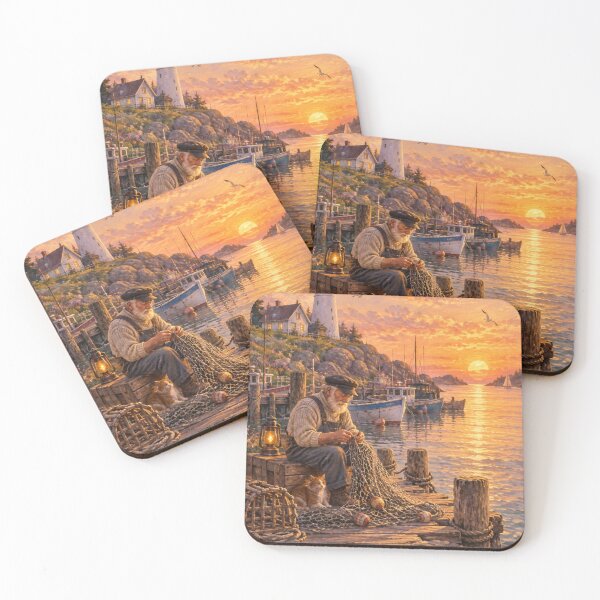 Item preview, Lighthouse Keeper at Sunset – Peaceful Coastal Harbour Art designed and sold by ArtAIStudio.