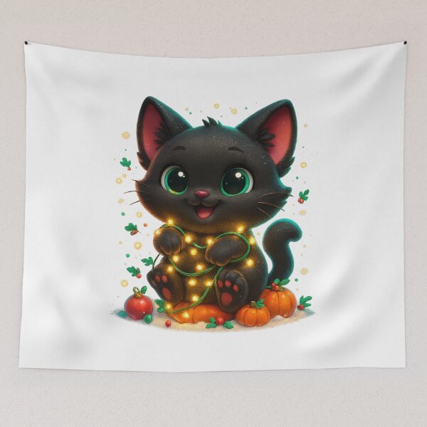 Item preview, Cute Cat Tangled in Christmas Fairy Lights designed and sold by PrintCreations9.