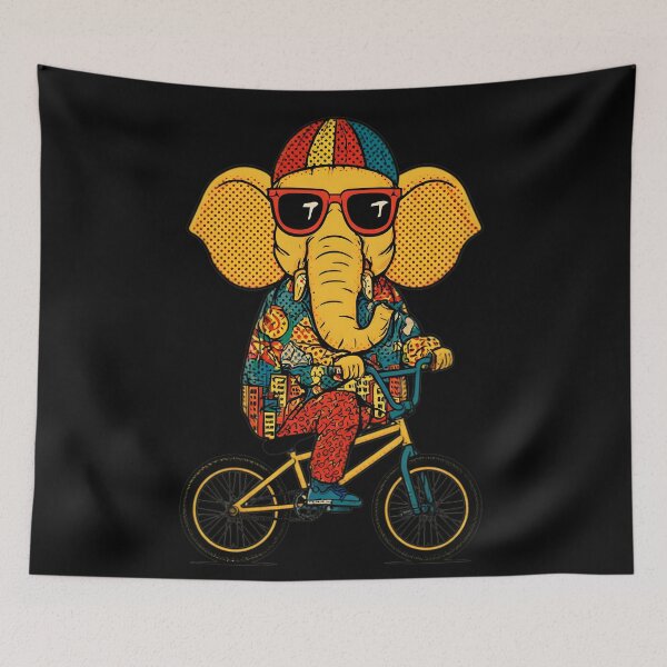 Item preview, Cool Elephant Riding Bicycle Street Cap City Pattern Pop Art designed and sold by PANNARUK THAILAND.