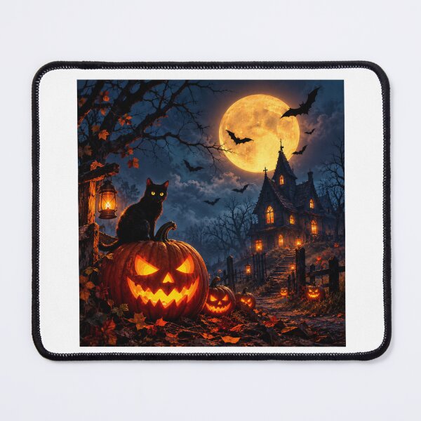 Item preview, Haunted House Black Cat Halloween Night designed and sold by ThilankaDesign.