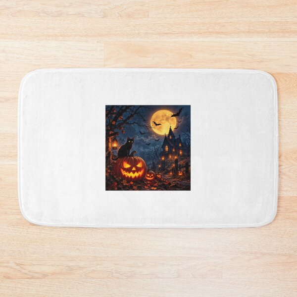 Item preview, Haunted House Black Cat Halloween Night designed and sold by ThilankaDesign.