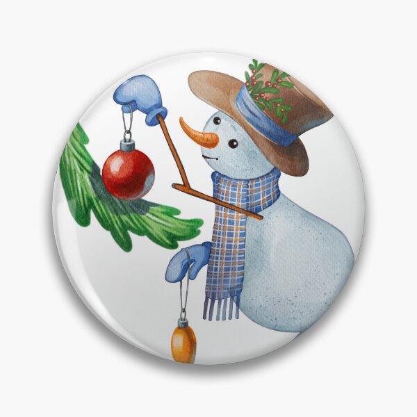 Item preview, Christmas Snowman Decorating a Tree with a Red Ornament – Winter Illustration designed and sold by Ms. Iryna.