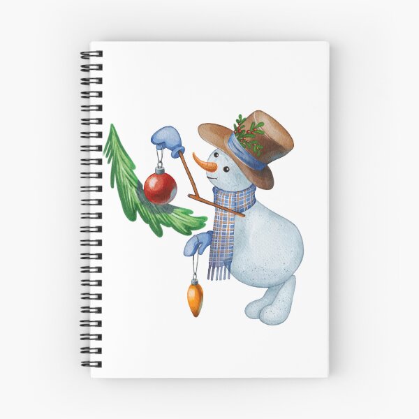 Item preview, Christmas Snowman Decorating a Tree with a Red Ornament – Winter Illustration designed and sold by Ms. Iryna.