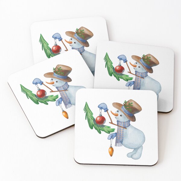Item preview, Christmas Snowman Decorating a Tree with a Red Ornament – Winter Illustration designed and sold by Ms. Iryna.