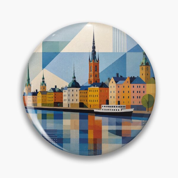 Item preview, A cubist painting of Stockholm, Sweden – A Beautiful city in Europe. designed and sold by GalleryKauffeld.
