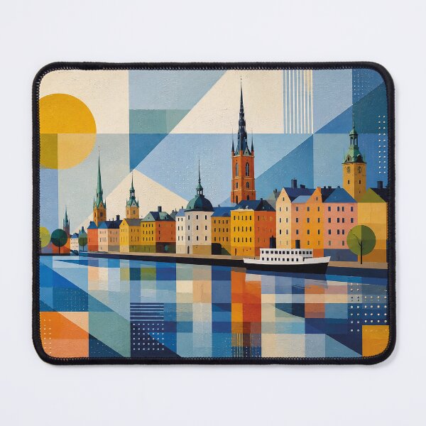 Item preview, A cubist painting of Stockholm, Sweden – A Beautiful city in Europe. designed and sold by GalleryKauffeld.