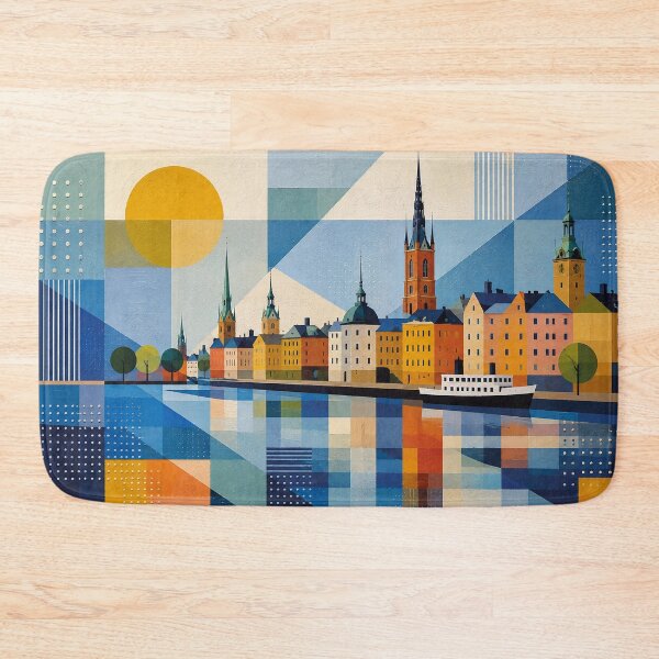 Item preview, A cubist painting of Stockholm, Sweden – A Beautiful city in Europe. designed and sold by GalleryKauffeld.
