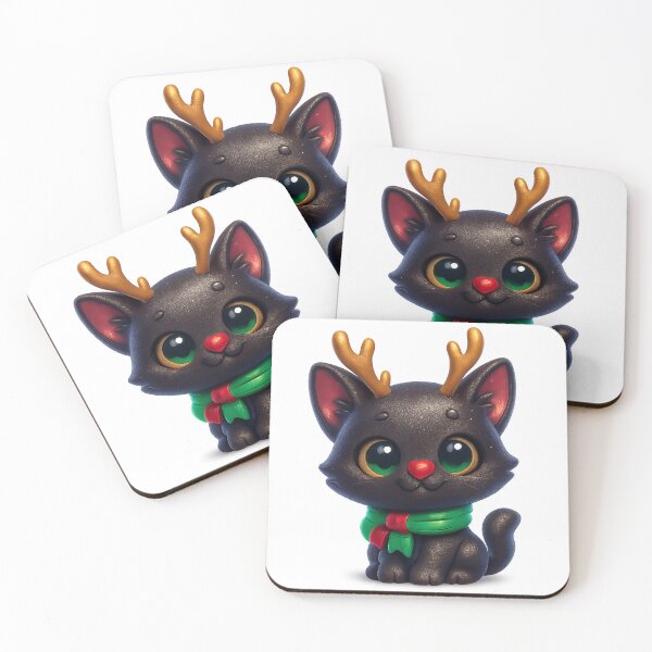 Item preview, Cute Christmas Cat with Reindeer Antlers and Red Nose designed and sold by PrintCreations9.