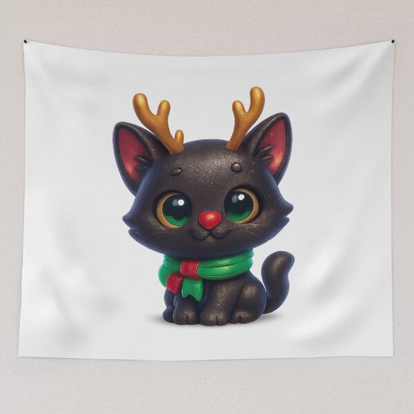 Item preview, Cute Christmas Cat with Reindeer Antlers and Red Nose designed and sold by PrintCreations9.