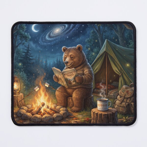 Item preview, Cozy Camping Bear Reading Under the Stars Galaxy Night designed and sold by SebastianSpace.
