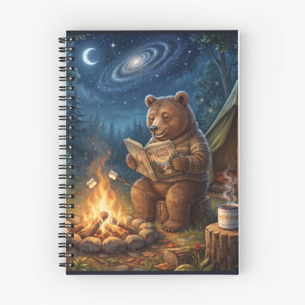 Item preview, Cozy Camping Bear Reading Under the Stars Galaxy Night designed and sold by SebastianSpace.