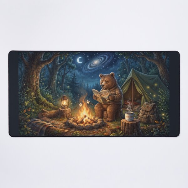 Item preview, Cozy Camping Bear Reading Under the Stars Galaxy Night designed and sold by SebastianSpace.