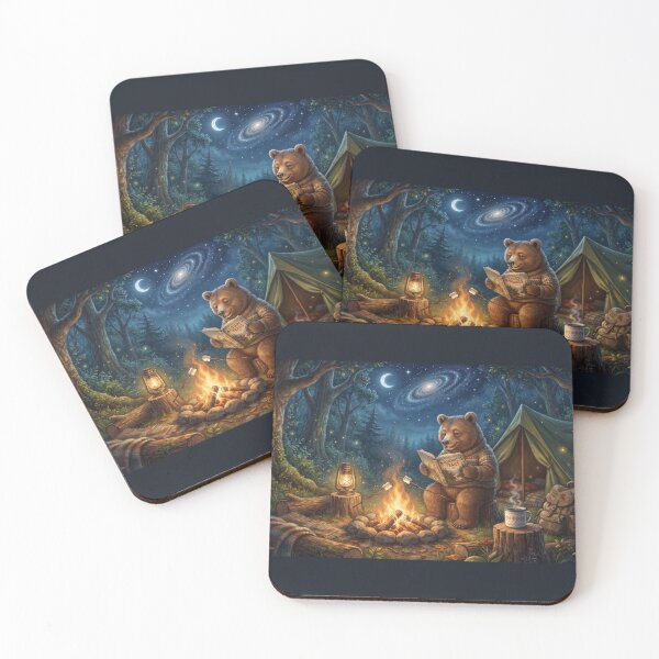 Item preview, Cozy Camping Bear Reading Under the Stars Galaxy Night designed and sold by SebastianSpace.