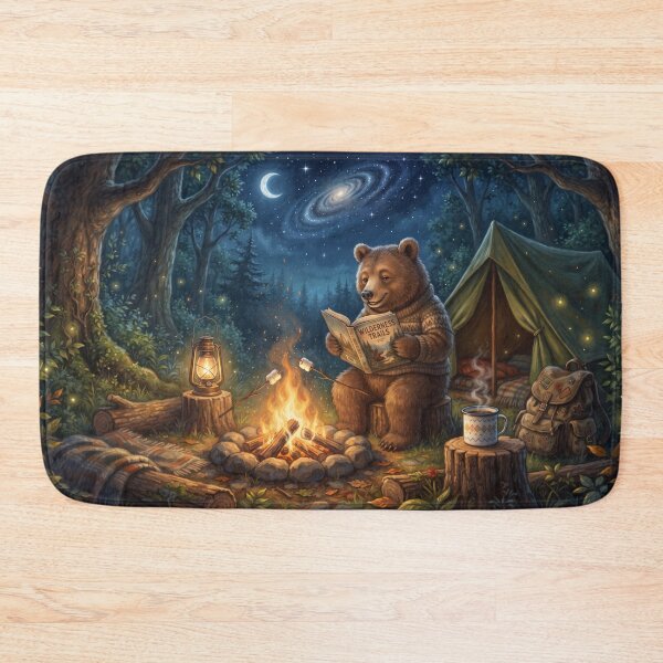 Item preview, Cozy Camping Bear Reading Under the Stars Galaxy Night designed and sold by SebastianSpace.