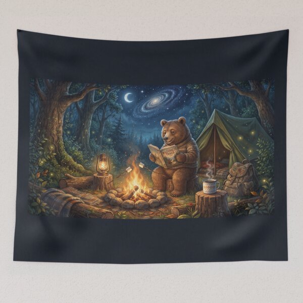 Item preview, Cozy Camping Bear Reading Under the Stars Galaxy Night designed and sold by SebastianSpace.
