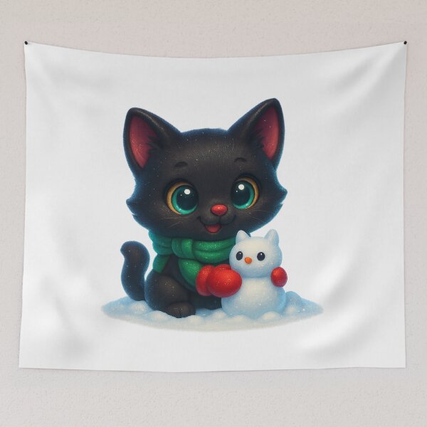 Item preview, Cute Cat Building a Snow Cat in Winter designed and sold by PrintCreations9.