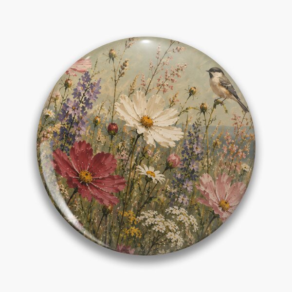 Item preview, Wildflower Meadow Oil Painting Birds Butterfly Cottagecore designed and sold by Jozefin's Studio.