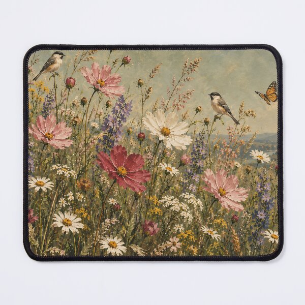 Item preview, Wildflower Meadow Oil Painting Birds Butterfly Cottagecore designed and sold by Jozefin's Studio.