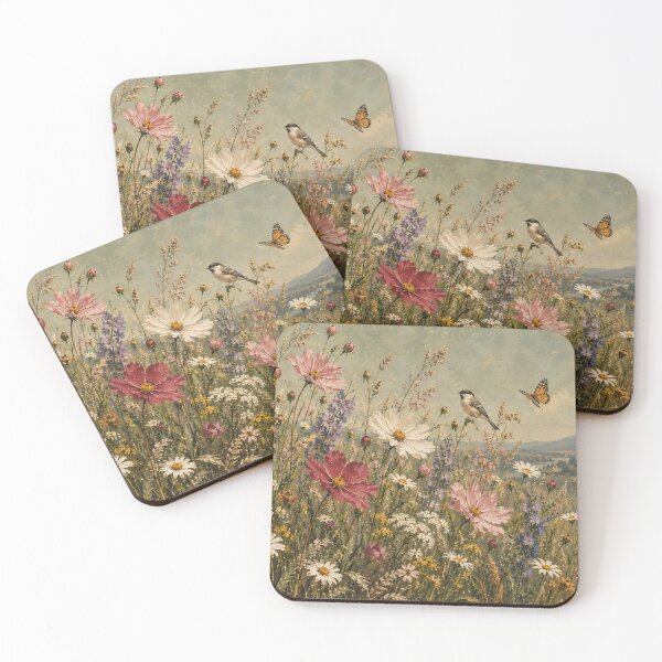 Item preview, Wildflower Meadow Oil Painting Birds Butterfly Cottagecore designed and sold by Jozefin's Studio.