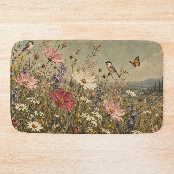 Item preview, Wildflower Meadow Oil Painting Birds Butterfly Cottagecore designed and sold by Jozefin's Studio.