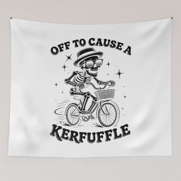 Item preview, Off To Cause A Kerfuffle Funny Skeleton Riding Bicycle Halloween designed and sold by SIMPLY ART.