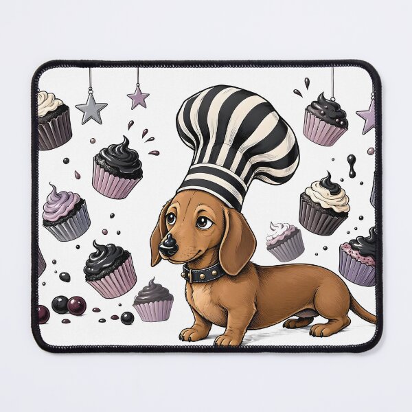 Item preview, Gothic Dachshund Baker Puppy with Flying Pastel Cupcakes designed and sold by CraftyValley.
