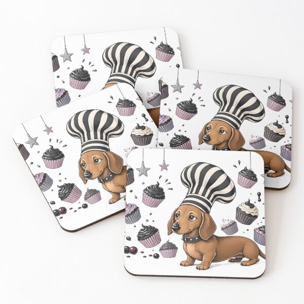 Item preview, Gothic Dachshund Baker Puppy with Flying Pastel Cupcakes designed and sold by CraftyValley.