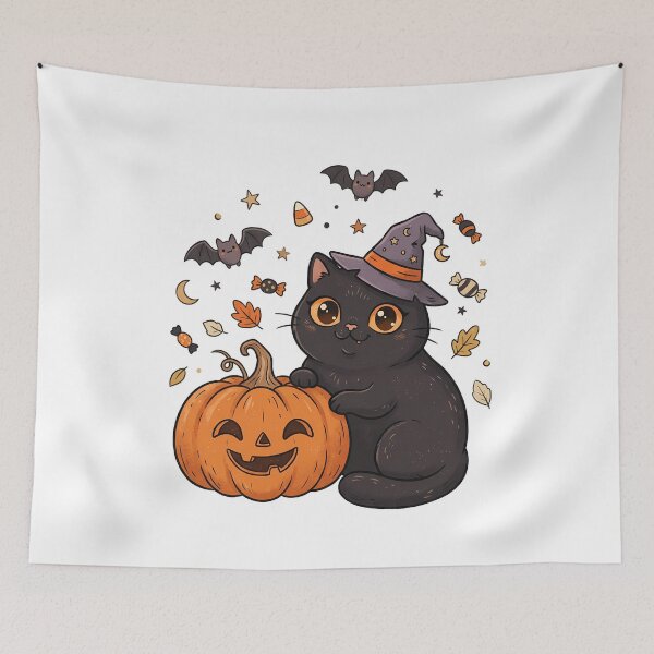 Item preview, Cute Halloween Black Cat & Pumpkin / Cat in Pumpkin / Kawaii Cat designed and sold by VibranPalette.