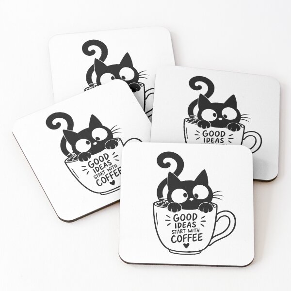 Item preview, Good Ideas Start With Coffee – Cute Black Cat designed and sold by ArtPer-design.