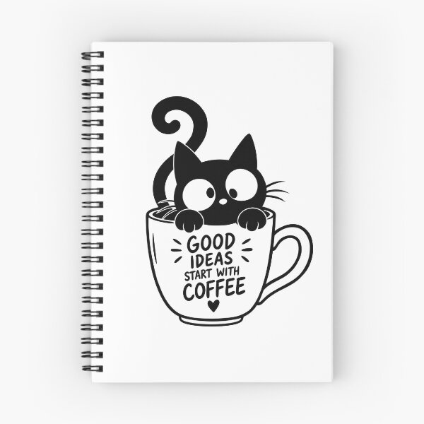 Item preview, Good Ideas Start With Coffee – Cute Black Cat designed and sold by ArtPer-design.