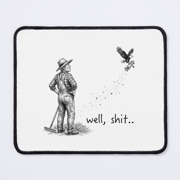 Item preview, Funny vintage farm illustration of a farmer watching an eagle steal his scarecrow. designed and sold by Designart68.