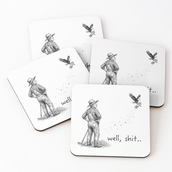 Item preview, Funny vintage farm illustration of a farmer watching an eagle steal his scarecrow. designed and sold by Designart68.