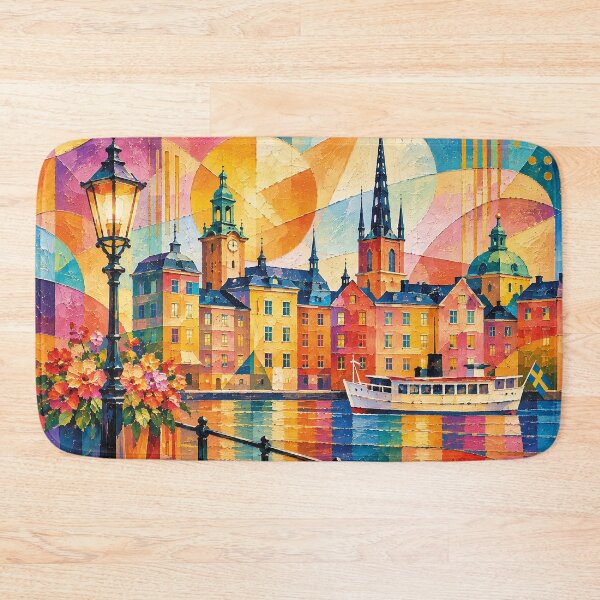 Item preview, A cubist painting of Stockholm, Sweden – A Beautiful city in Europe. designed and sold by GalleryKauffeld.
