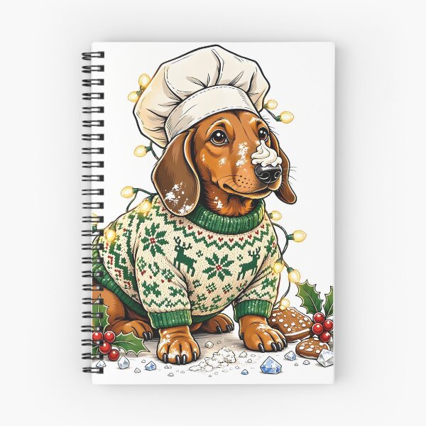 Item preview, Cozy Christmas Dachshund Baker in Ugly Sweater with Fairy Lights designed and sold by CraftyValley.
