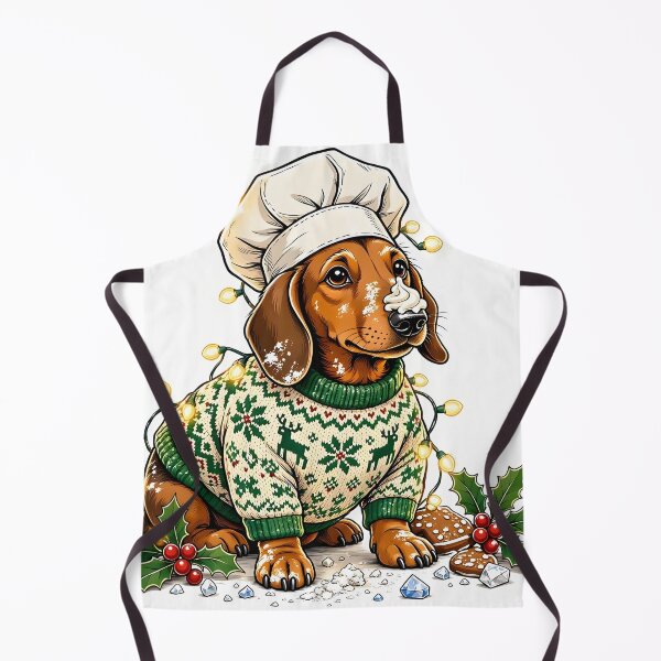 Artikelvorschau, Gemütlicher Weihnachtsdackel-Bäcker im hässlichen Pullover mit Lichterkette entworfen und verkauft von CraftyValley.