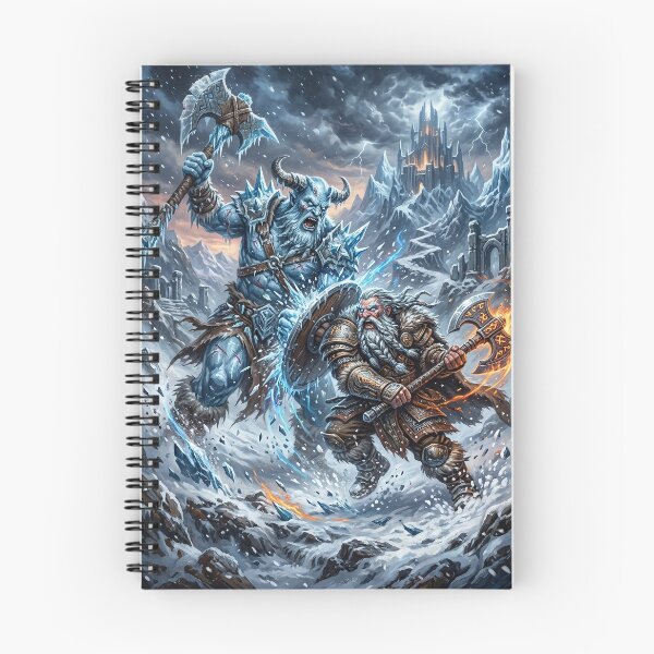 Item preview, Dwarf vs Frost Giant - Fantasy Battle Art designed and sold by Lucid Dream Pixel.