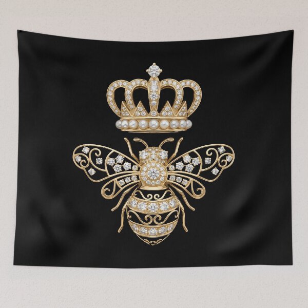 Item preview, Elegant royal queen bee brooch adorned with gold filigree, sparkling diamonds, pearls, and an imperial crown. designed and sold by Designart68.