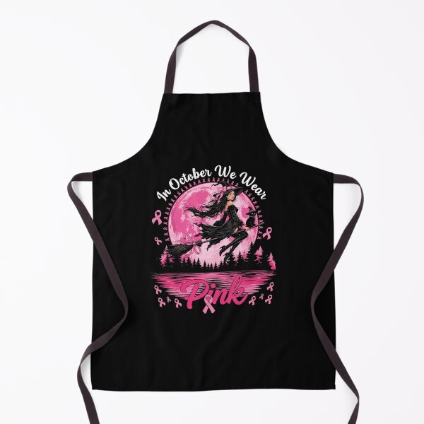Item preview, Spooky Halloween witch flying on a broom with her black cat against a pink full moon in support of Breast Cancer Awareness Month. designed and sold by Designart68.