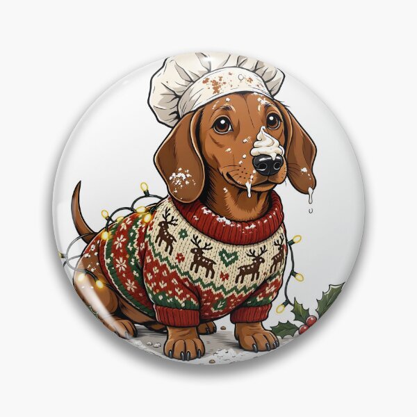 Item preview, Holiday Dachshund Baker in Fair Isle Reindeer Sweater designed and sold by CraftyValley.