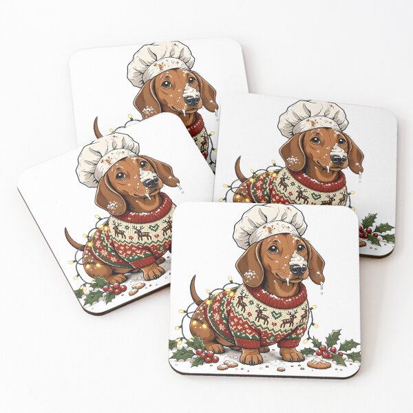 Item preview, Holiday Dachshund Baker in Fair Isle Reindeer Sweater designed and sold by CraftyValley.