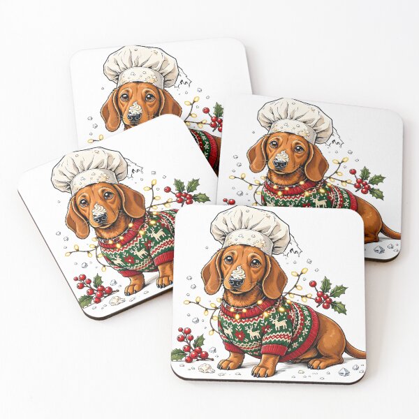 Item preview, Cute Christmas Dachshund in Red Reindeer Sweater with Lights designed and sold by CraftyValley.