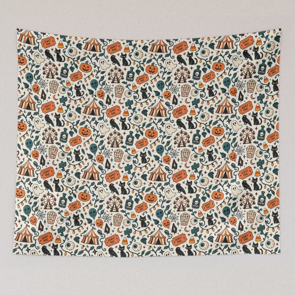 Item preview, Carnival of Screams Halloween Doodle Seamless Pattern designed and sold by Fanverse Merchandise.