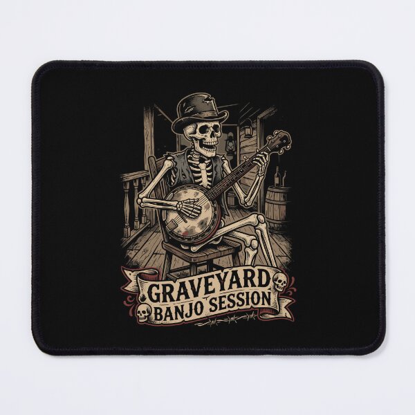 Item preview, Vintage dark Americana illustration of a skeleton picking the banjo designed and sold by Designart68.